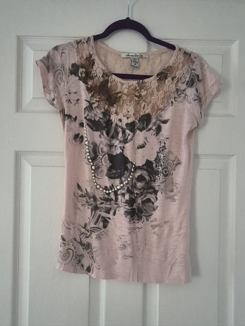 Y2k American Rag Pink Floral Graphic Short-Sleeve Tee